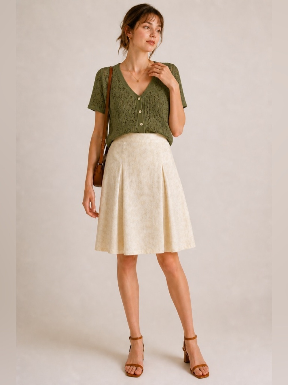 GAP Cream Floral A-Line Skirt Linen Blend Midi Elegant Neutral Cottagecore 12R